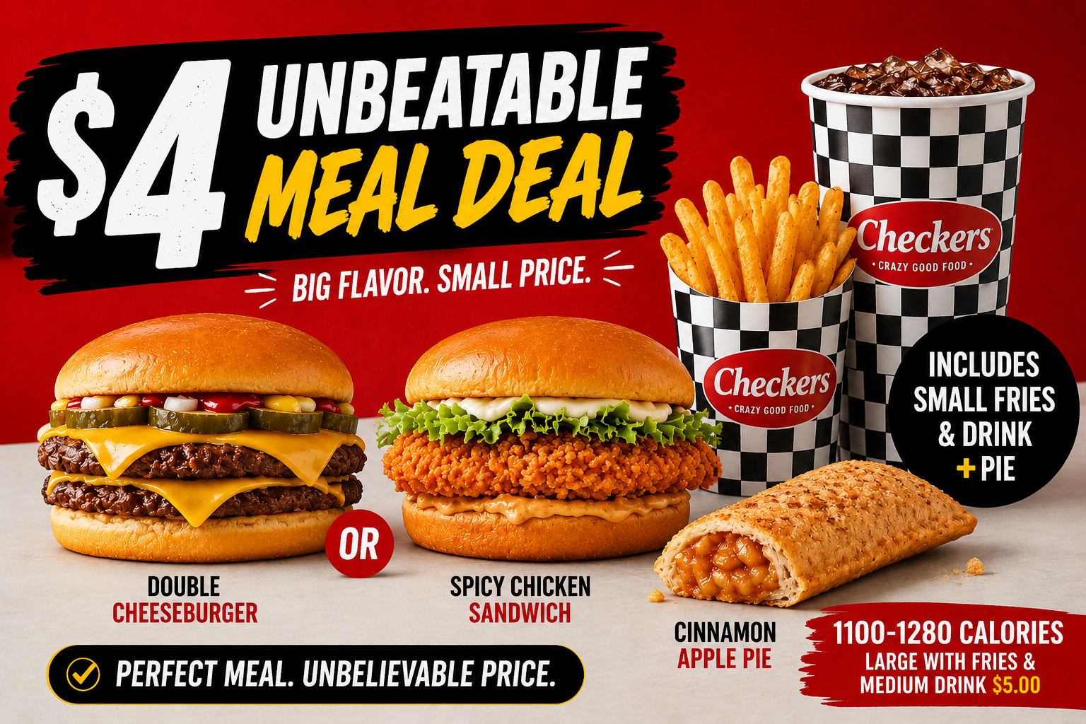 $4 Unbeatable Meal Deal Checkers Burger Menu
