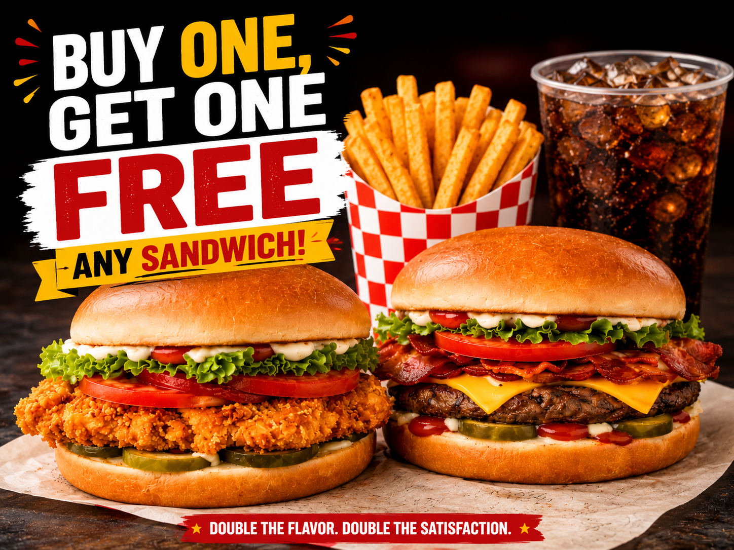 Buy One Get One Free sandwich deal Checkers Burger Menu