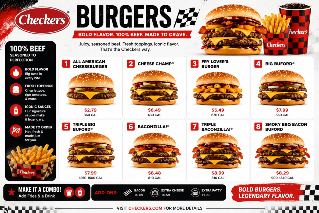 Bold and tasty burgers menu