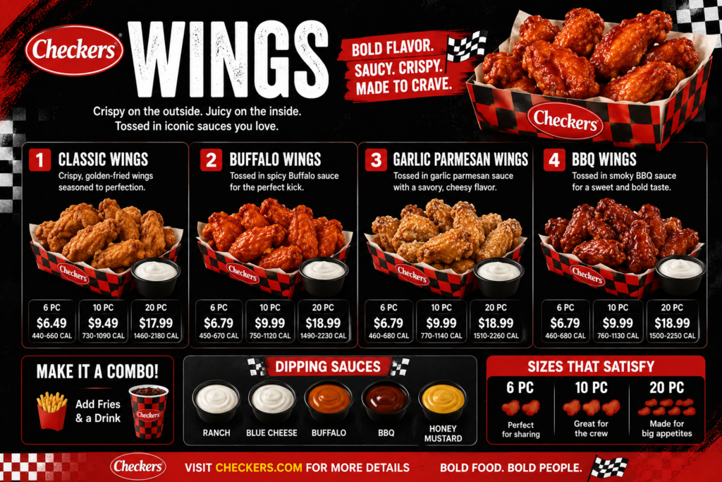 Checkers wings menu