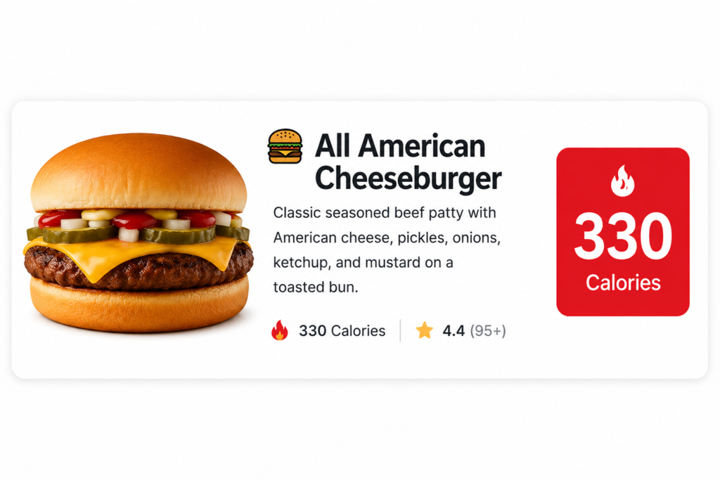 All American Cheeseburger Nutrition Card