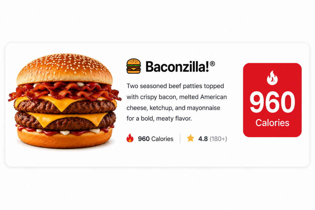 Baconzilla Burger Menu Card