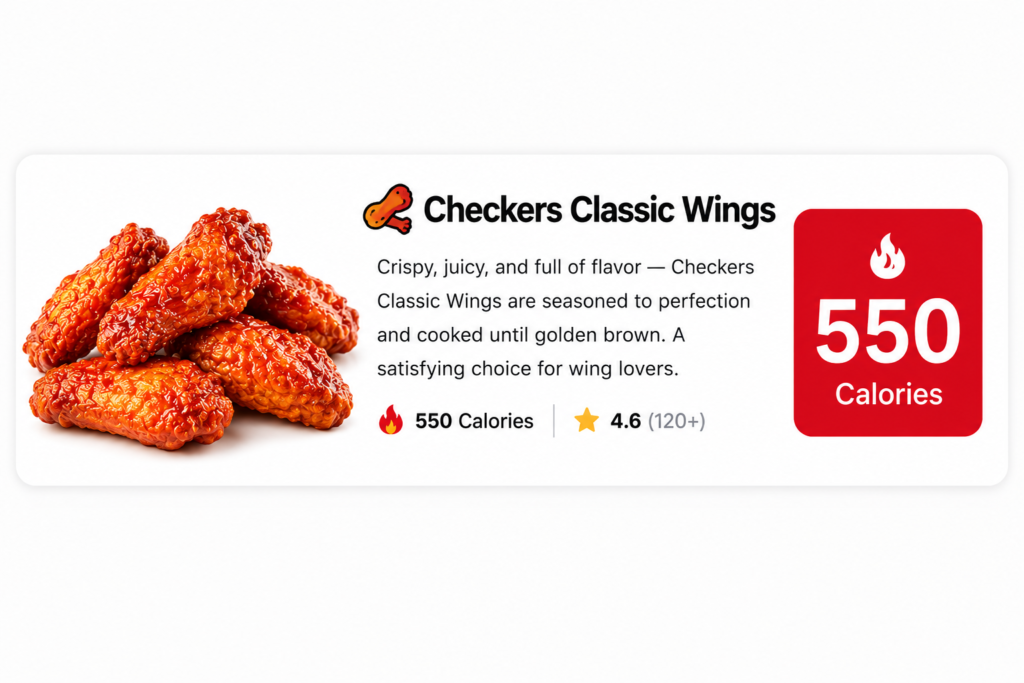 Classic Wings Calorie Menu Card