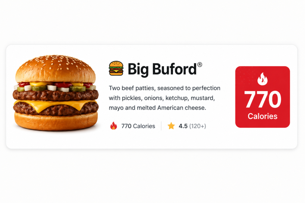 Big Buford Burger Menu Card