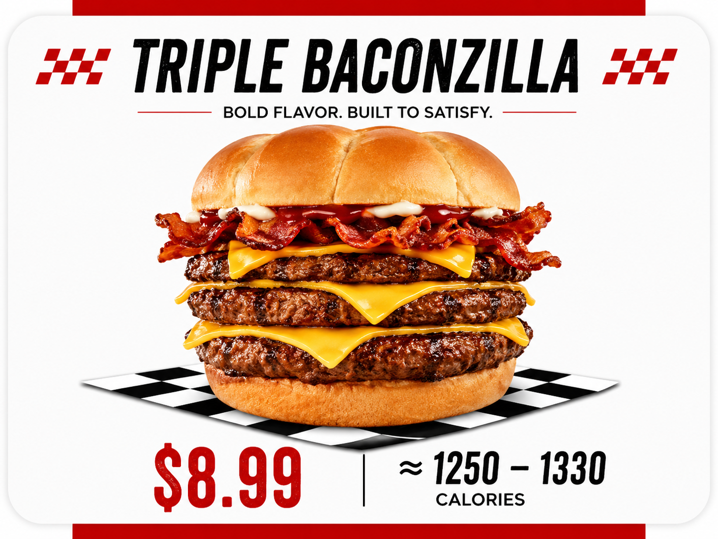 Triple Baconzilla Checkers burger
