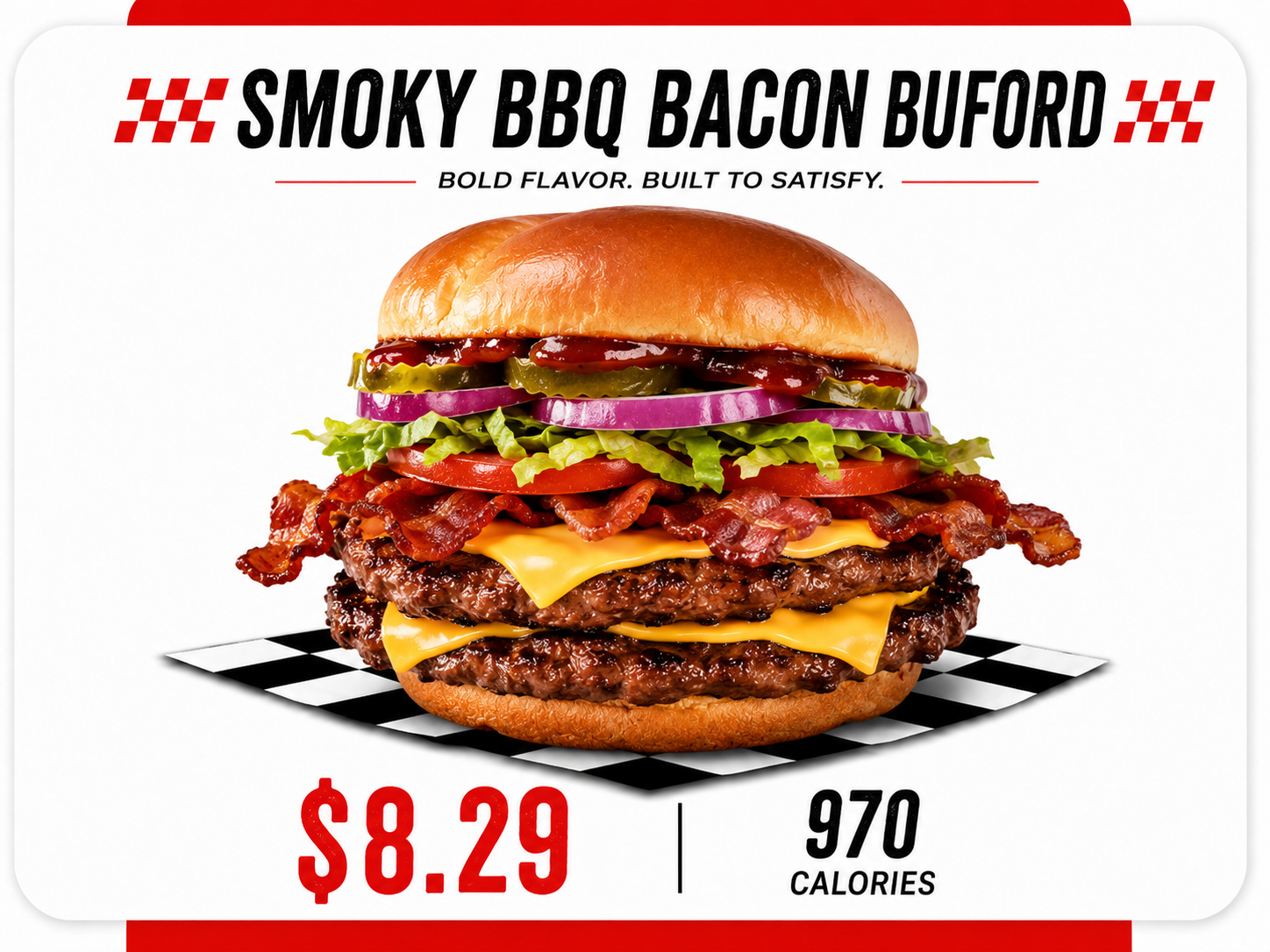 Smoky BBQ Bacon Buford Checkers burger
