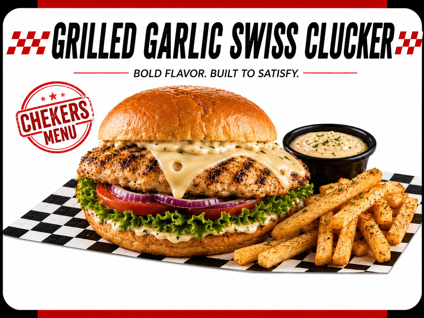 Grilled Garlic Swiss Clucker chicken sandwich