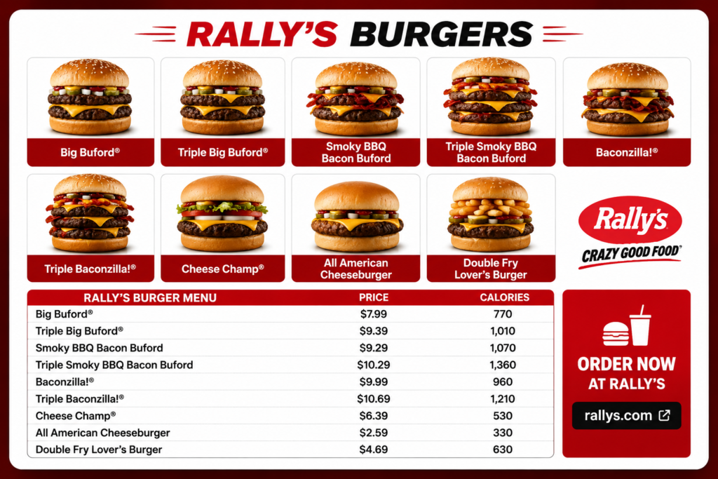 Rally’s Burger Menu