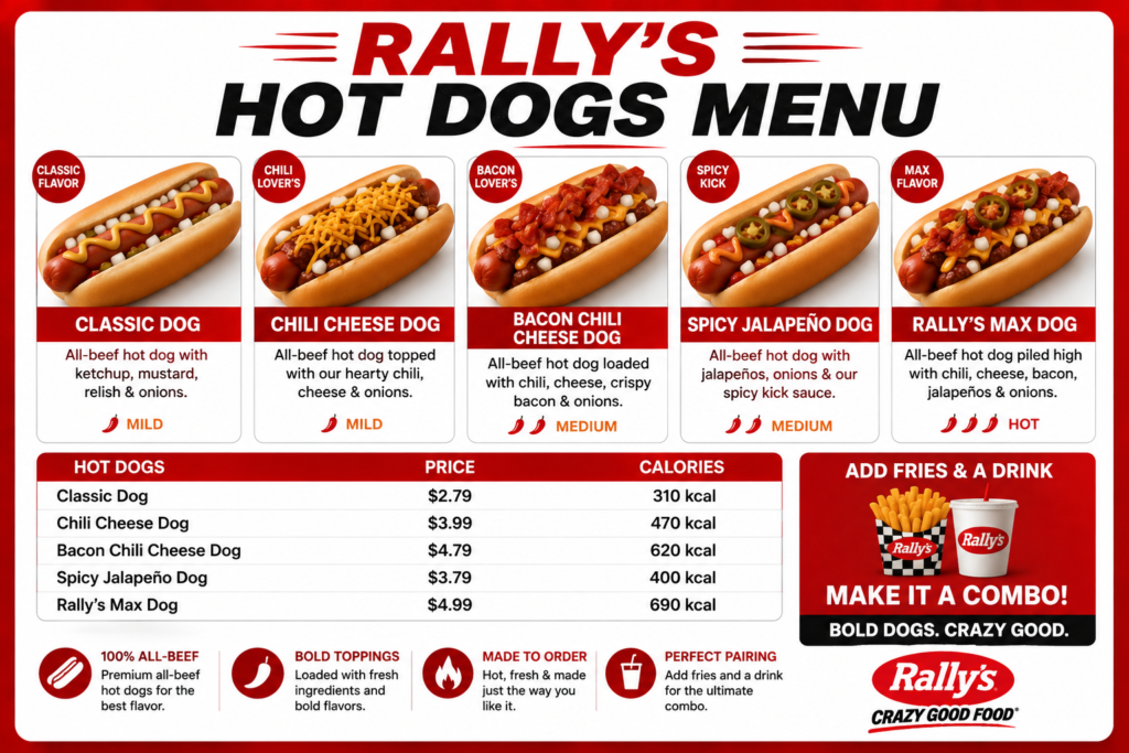 Rally’s Bold Hot Dogs Menu